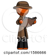 Poster, Art Print Of Orange Detective Man Reading Book While Standing Up Facing Away