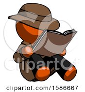 Poster, Art Print Of Orange Detective Man Reading Book While Sitting Down