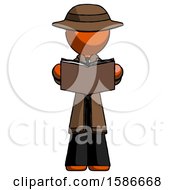Poster, Art Print Of Orange Detective Man Reading Book While Standing Up Facing Viewer