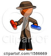 Poster, Art Print Of Orange Detective Man Red Pill Or Blue Pill Concept