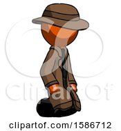 Poster, Art Print Of Orange Detective Man Kneeling Angle View Right