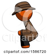 Poster, Art Print Of Orange Detective Man Squatting Facing Left