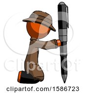 Poster, Art Print Of Orange Detective Man Posing With Giant Pen In Powerful Yet Awkward Manner