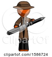 Orange Detective Man Posing Confidently With Giant Pen