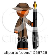 Poster, Art Print Of Orange Detective Man Holding Giant Calligraphy Pen