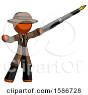 Orange Detective Man Pen Is Mightier Than The Sword Calligraphy Pose