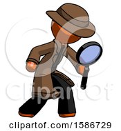 Poster, Art Print Of Orange Detective Man Inspecting With Large Magnifying Glass Right