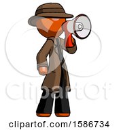 Poster, Art Print Of Orange Detective Man Shouting Into Megaphone Bullhorn Facing Right