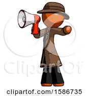 Poster, Art Print Of Orange Detective Man Shouting Into Megaphone Bullhorn Facing Left
