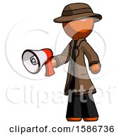 Poster, Art Print Of Orange Detective Man Holding Megaphone Bullhorn Facing Right