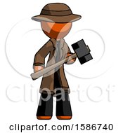 Poster, Art Print Of Orange Detective Man With Sledgehammer Standing Ready To Work Or Defend