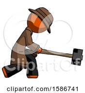 Poster, Art Print Of Orange Detective Man Hitting With Sledgehammer Or Smashing Something