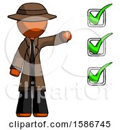 Poster, Art Print Of Orange Detective Man Standing By List Of Checkmarks