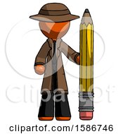 Poster, Art Print Of Orange Detective Man With Large Pencil Standing Ready To Write