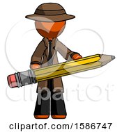 Poster, Art Print Of Orange Detective Man Writer Or Blogger Holding Large Pencil