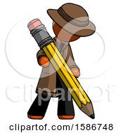Poster, Art Print Of Orange Detective Man Writing With Large Pencil