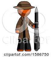 Poster, Art Print Of Orange Detective Man Holding Large Pen
