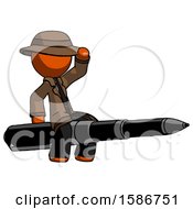 Poster, Art Print Of Orange Detective Man Riding A Pen Like A Giant Rocket