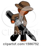 Poster, Art Print Of Orange Detective Man Writing With A Really Big Pen