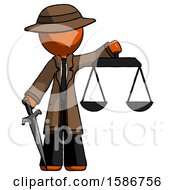 Poster, Art Print Of Orange Detective Man Justice Concept With Scales And Sword Justicia Derived