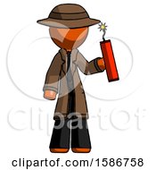 Poster, Art Print Of Orange Detective Man Holding Dynamite With Fuse Lit