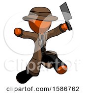Orange Detective Man Psycho Running With Meat Cleaver