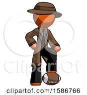 Poster, Art Print Of Orange Detective Man Standing With Foot On Football