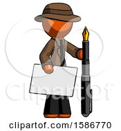 Poster, Art Print Of Orange Detective Man Holding Large Envelope And Calligraphy Pen