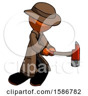 Poster, Art Print Of Orange Detective Man With Ax Hitting Striking Or Chopping