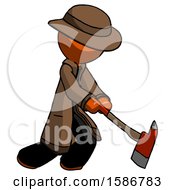 Poster, Art Print Of Orange Detective Man Striking With A Red Firefighters Ax