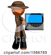 Poster, Art Print Of Orange Detective Man Holding Laptop Computer Presenting Something On Screen