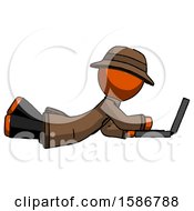Poster, Art Print Of Orange Detective Man Using Laptop Computer While Lying On Floor Side View