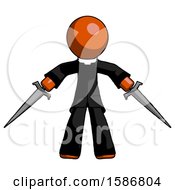 Orange Clergy Man Two Sword Defense Pose