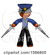 Poster, Art Print Of Orange Police Man Two Sword Defense Pose