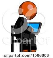 Poster, Art Print Of Orange Clergy Man Using Laptop Computer While Sitting In Chair View From Back