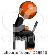 Poster, Art Print Of Orange Clergy Man Using Laptop Computer While Sitting In Chair View From Side