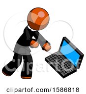 Orange Clergy Man Throwing Laptop Computer In Frustration