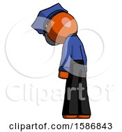 Poster, Art Print Of Orange Police Man Depressed With Head Down Back To Viewer Left