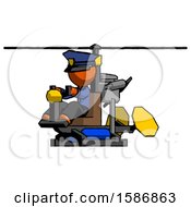 Orange Police Man Flying In Gyrocopter Front Side Angle View