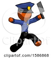 Orange Police Man Psycho Running With Meat Cleaver