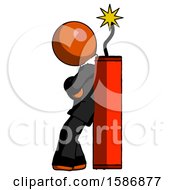 Poster, Art Print Of Orange Clergy Man Leaning Against Dynimate Large Stick Ready To Blow