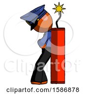 Poster, Art Print Of Orange Police Man Leaning Against Dynimate Large Stick Ready To Blow