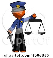 Poster, Art Print Of Orange Police Man Justice Concept With Scales And Sword Justicia Derived