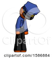 Poster, Art Print Of Orange Police Man Depressed With Head Down Turned Right