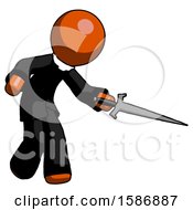 Orange Clergy Man Sword Pose Stabbing Or Jabbing