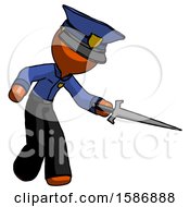 Poster, Art Print Of Orange Police Man Sword Pose Stabbing Or Jabbing