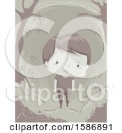 Poster, Art Print Of Boy Walking Alone And Depressed In The Woods