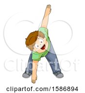 Clipart Of A Brunette White Boy Reaching The Floor And Stretching His Body Royalty Free Vector Illustration