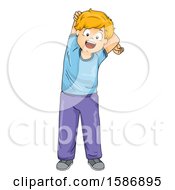 Clipart Of A Blond White Boy Stretching His Arms Royalty Free Vector Illustration