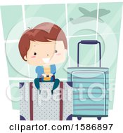 Poster, Art Print Of Brunette White Boy Sitting On A Luggage Bag At The Airport